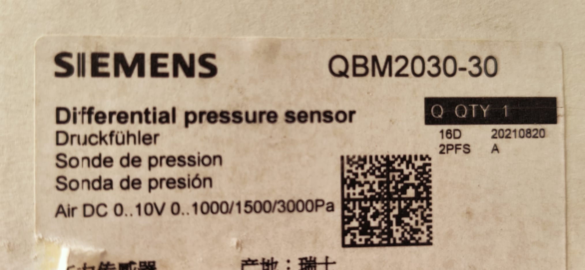 SIEMENS QBM2030-30 Differential Pressare Sensör 